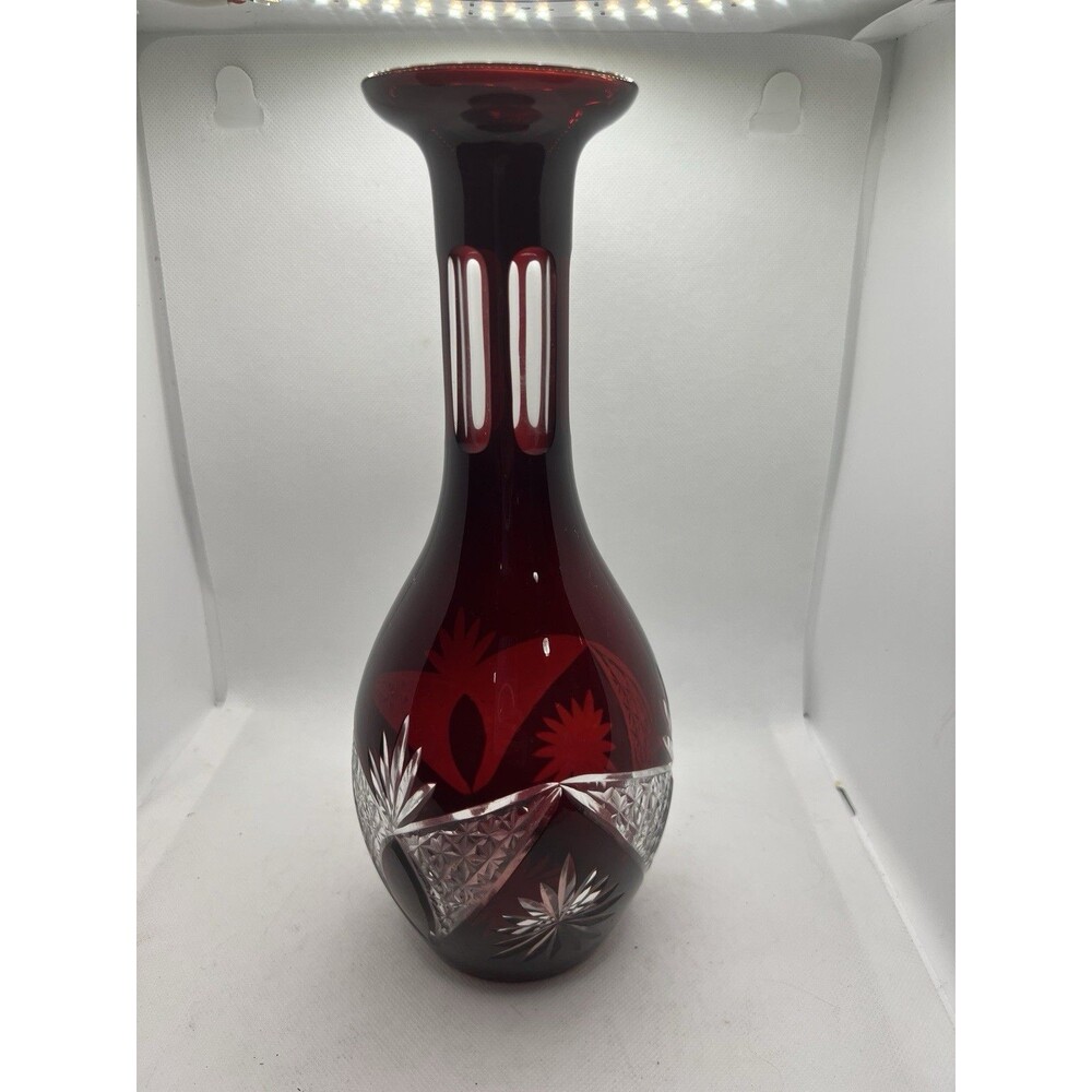 Tall Ruby Red  Wine Decanter Bottle vintage bar crystal pitcher glass table
